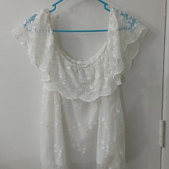 I.N. San Francisco Off Shoulder White Lace Sheer Floral Blouse.XL Cottagecore - Picture 9 of 12